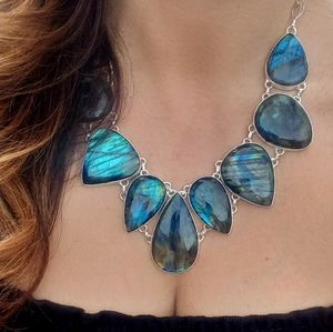 Mystifying Blue Flash Labradorite Gemstone Necklace 925